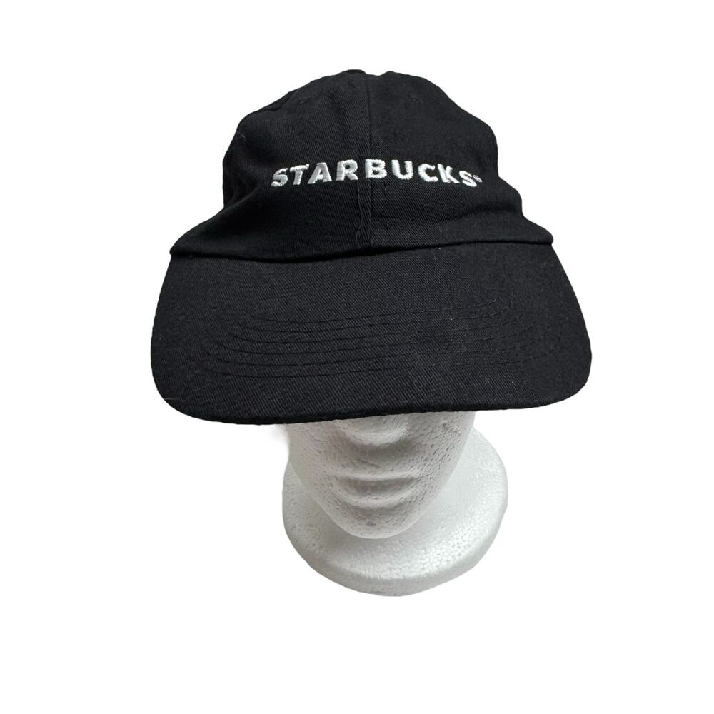 STARBUCKS Black Embroidered Cap Baseball Hat White Lettering Adjustable Cotton